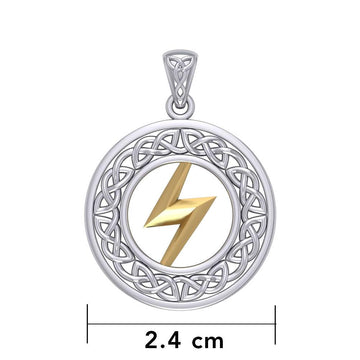 Zeus God Lightning Bolt with Celtic Knot Silver and Gold Pendant MPD5899 - Jewelry